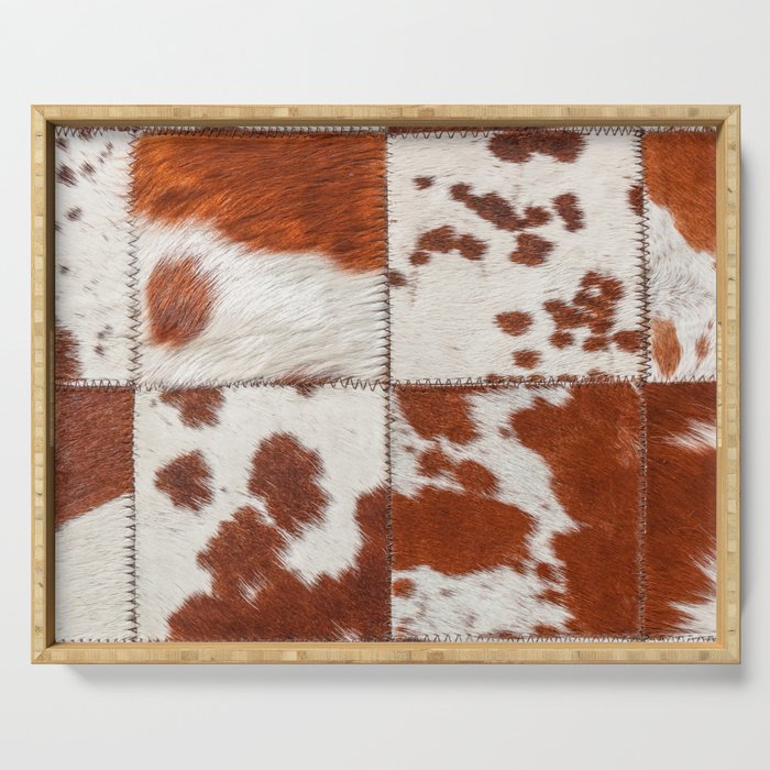 Cowhide brown and white fur patchwork Serving Tray