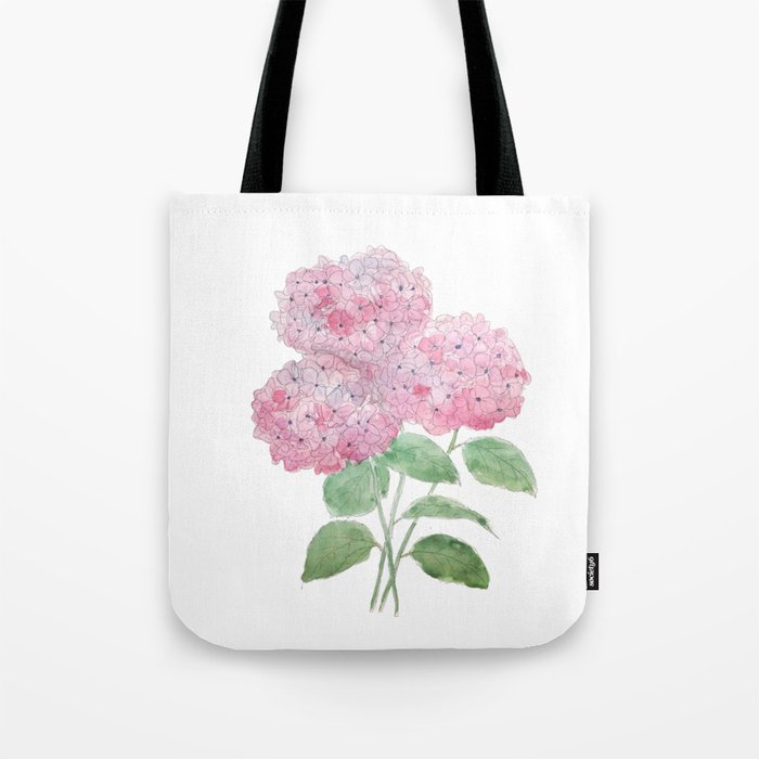 3 pink hydrangea flower ink and watercolor Tote Bag