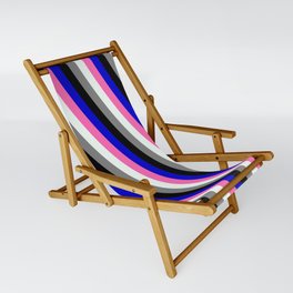 [ Thumbnail: Eye-catching Blue, Hot Pink, Mint Cream, Gray & Black Colored Lined Pattern Sling Chair ]