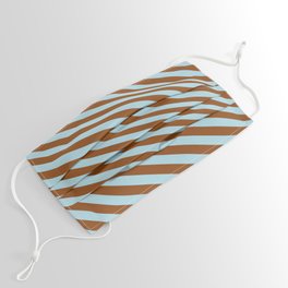 [ Thumbnail: Brown & Light Blue Colored Striped/Lined Pattern Face Mask ]