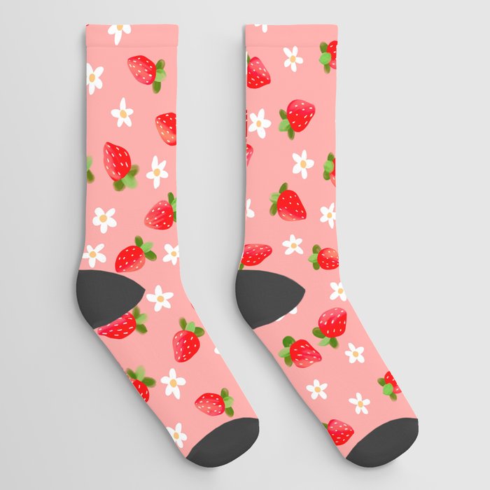 Strawberry Pattern- Pink Background Socks