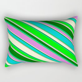 [ Thumbnail: Vibrant Dark Turquoise, Lime, Orchid, Light Yellow, and Dark Green Colored Stripes Pattern Rectangular Pillow ]