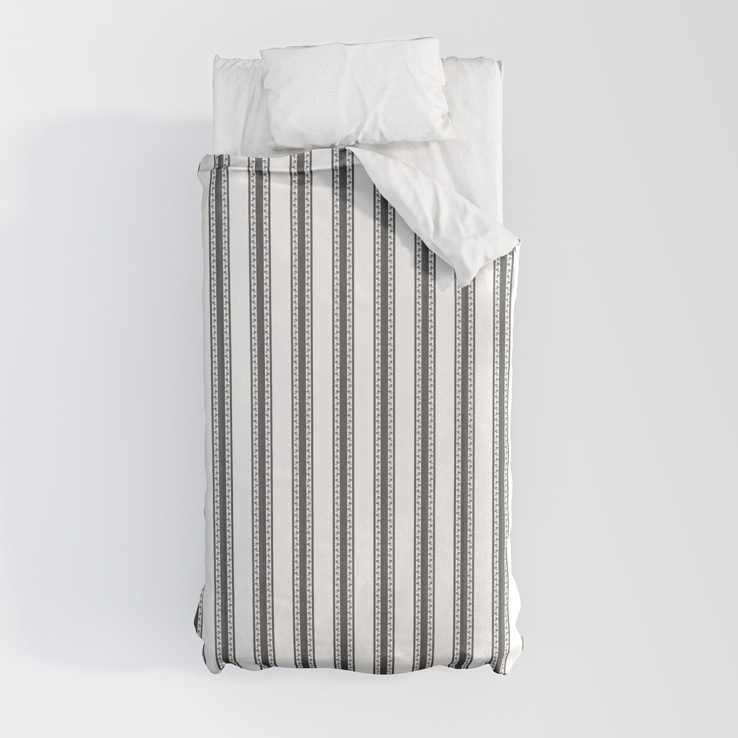 black and white english rose trellis in mattress ticking stripe duvet cover by podartist