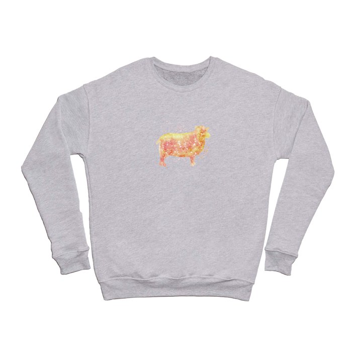 watercolor sheep orange baa wool yelllow painting paint splatter animal barn Crewneck Sweatshirt