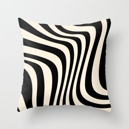 Retro Wavy Abstract - Black and White Throw Pillow