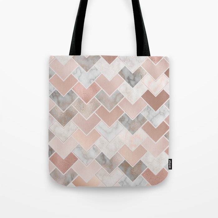 Rose Gold and Marble Geometric Tiles Tote Bag