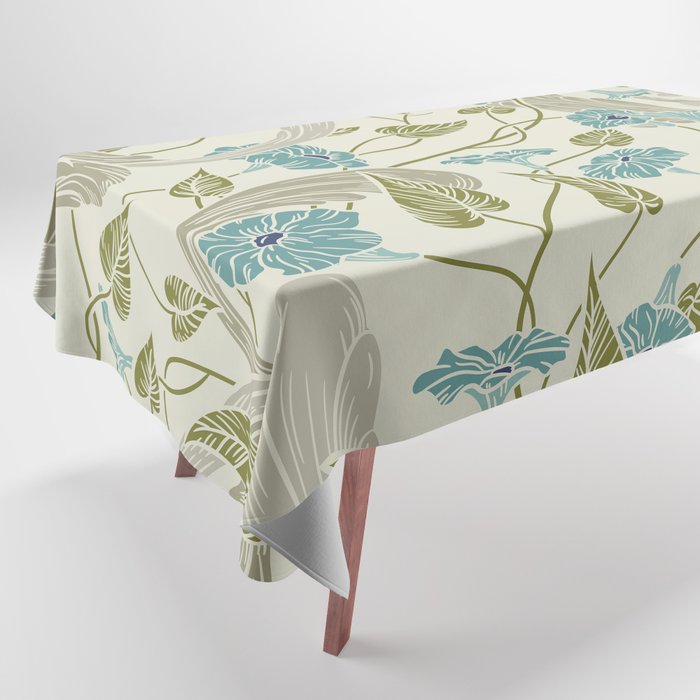 Modern chic ivory mint blue green floral Tablecloth by Pink Water