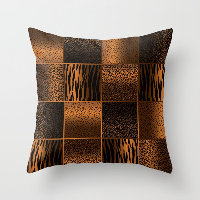 Golden Brown Jungle Animal Patterns Throw Pillow