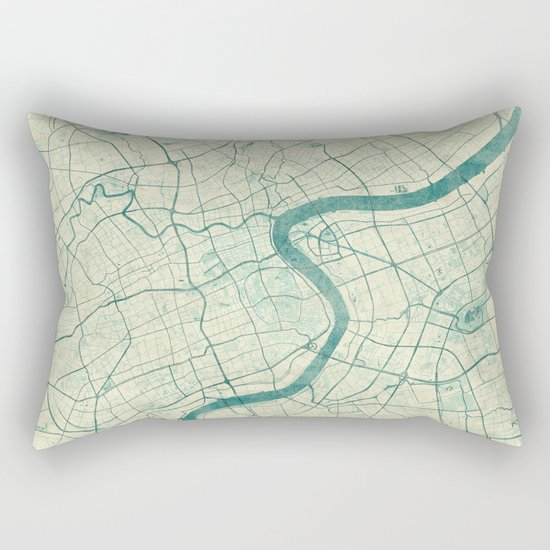 Shanghai Map Blue Vintage Rectangular Pillow