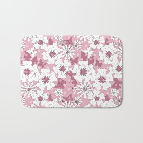 Delicate pink floral pattern. Bath Mat