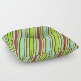 [ Thumbnail: Light Sky Blue, Brown, and Green Colored Striped/Lined Pattern Floor Pillow ]
