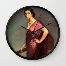 Classical Masterpiece 'La Copla' female guitar player portrait by Julio Romero de Torres Wall Clock