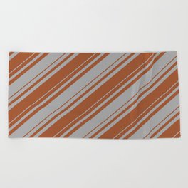[ Thumbnail: Dark Gray and Sienna Colored Striped/Lined Pattern Beach Towel ]