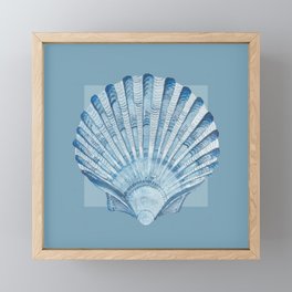 Scallop sea shell in mid blue Framed Mini Art Print