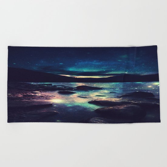 Magical Mountain Lake : Deep Pastels Teal Mauve Beach Towel
