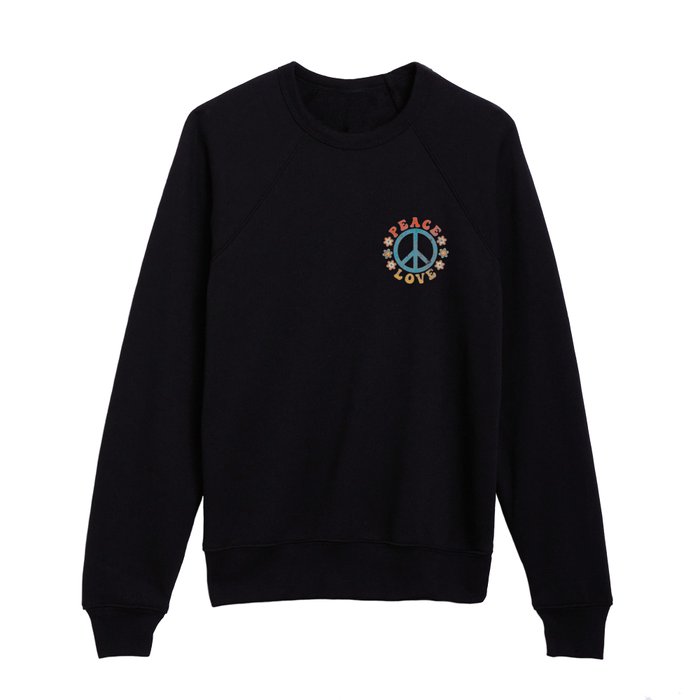 Peace & Love - Hippie Peace Sign With Flowers - Retro 60s 70s Kids Crewneck