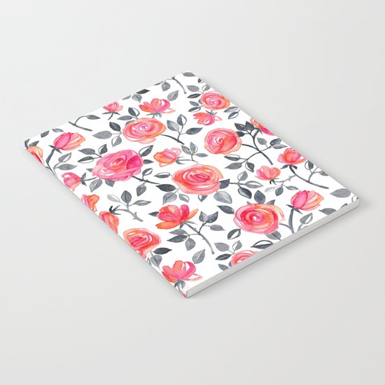 Roses on White - a watercolor floral pattern Notebook