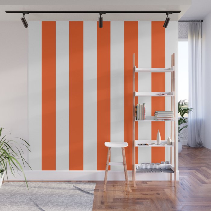 Giants orange - solid color - white vertical lines pattern Wall Mural by  Make it Colorful