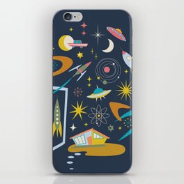 Mid Century Architecture in Space - Retro design in pastels on Navy by Cecca Designs iPhone Skin