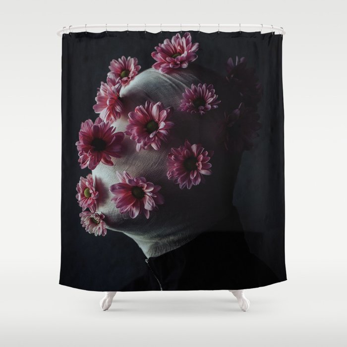 From pain springs life; male portrait with pink flowers color magical realism fantasy portrait photograph / photography Shower Curtain