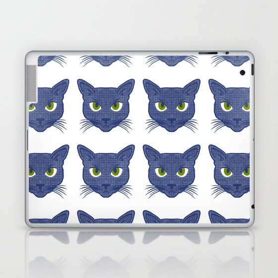 Retro Modern Periwinkle Cats White Pattern Laptop & iPad Skin