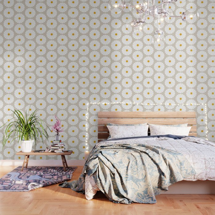 Minimal Botanical Pattern - Daisies Wallpaper by colour poems II | Society6