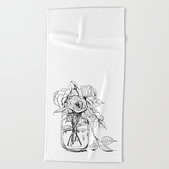 Rose flowers bouquet in a jar Beach Towel