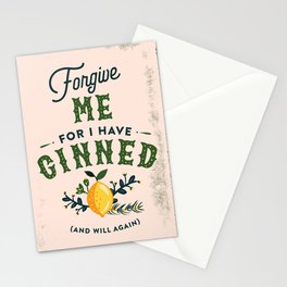 "Forgive Me For I Have Ginned" Cute & Funny Lemon Botanical Gin Art  Stationery Card