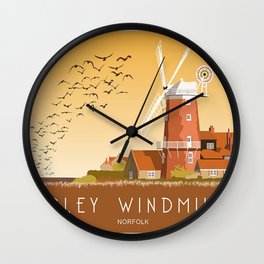 CLEY WINDMILL, NORFOLK Railway poster style art print Wall Clock