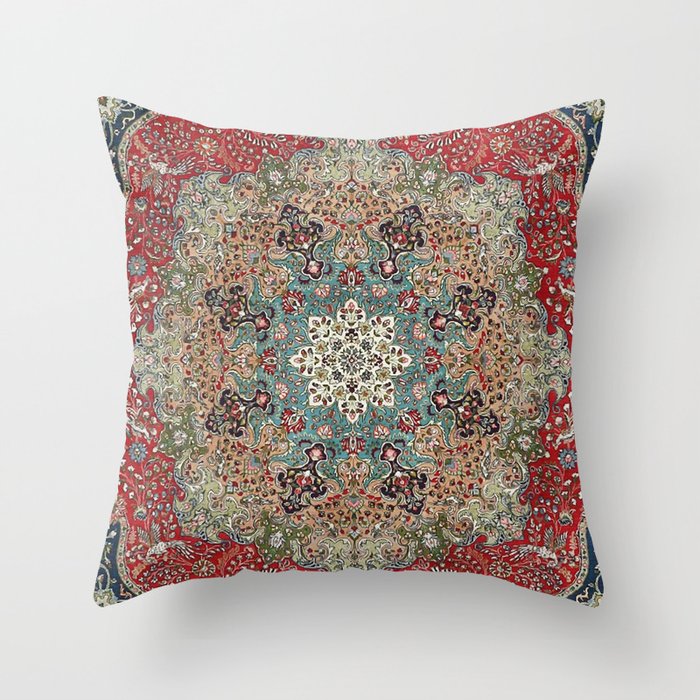 Antique Red Blue Black Persian Carpet Print Throw Pillow