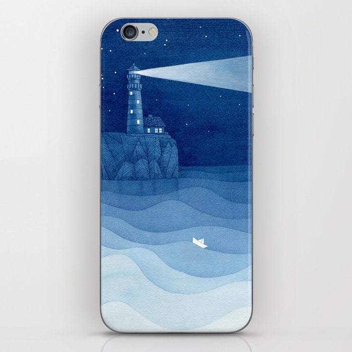 Lighthouse, small house & paperboat iPhone Skin