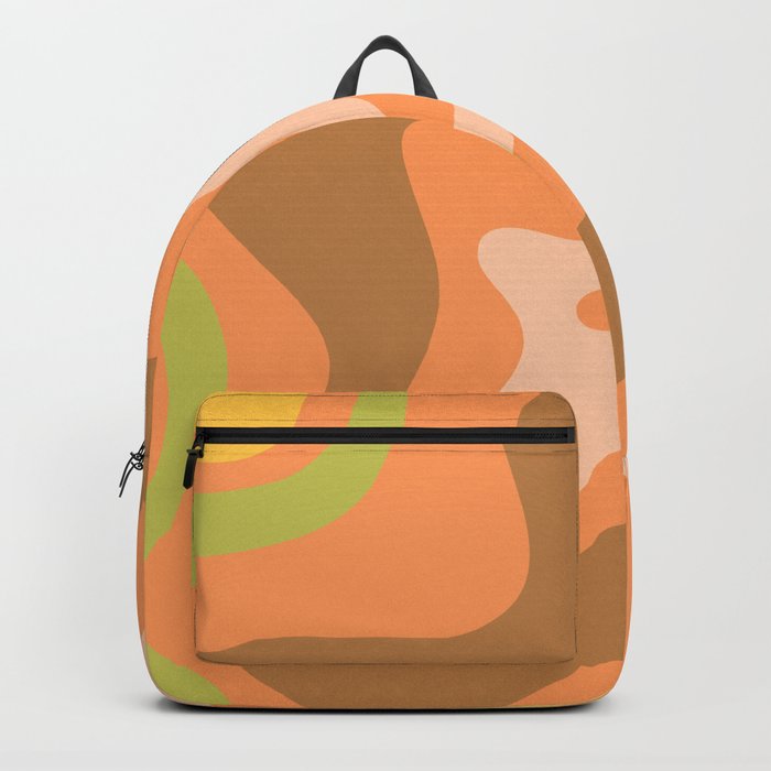 Retro Liquid Swirl Abstract Pattern Square 60s 70s Light Orange Green Brown Yellow Blush Backpack