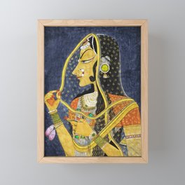 Bani Thani female portrait painting in traditional Rajasthani, the Mona Lisa of India by Nihal Chand Framed Mini Art Print