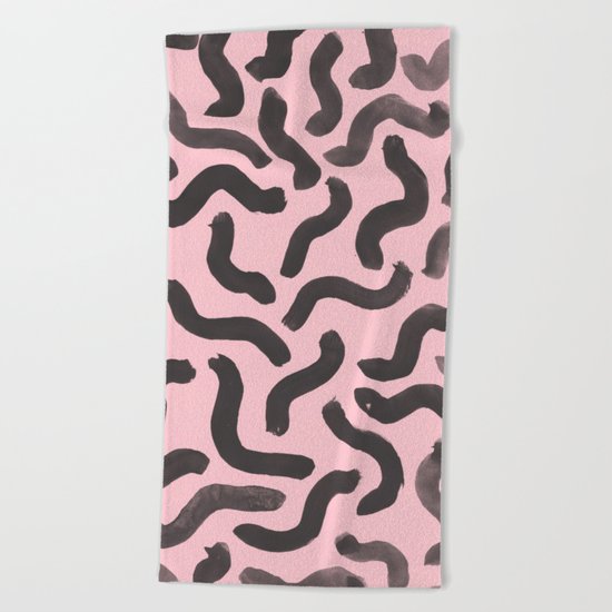 Paint Strokes - Black On Pink Beach Towel