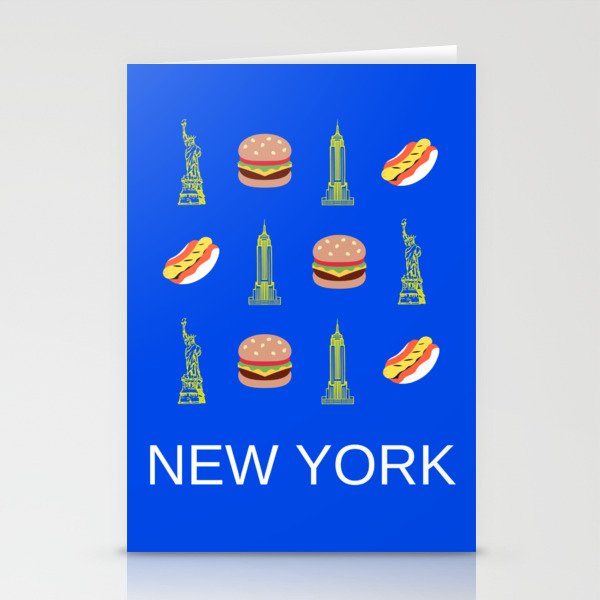 New York Retro Art Decor Boho Vacations Blue Modern Decor Illustration Stationery Cards