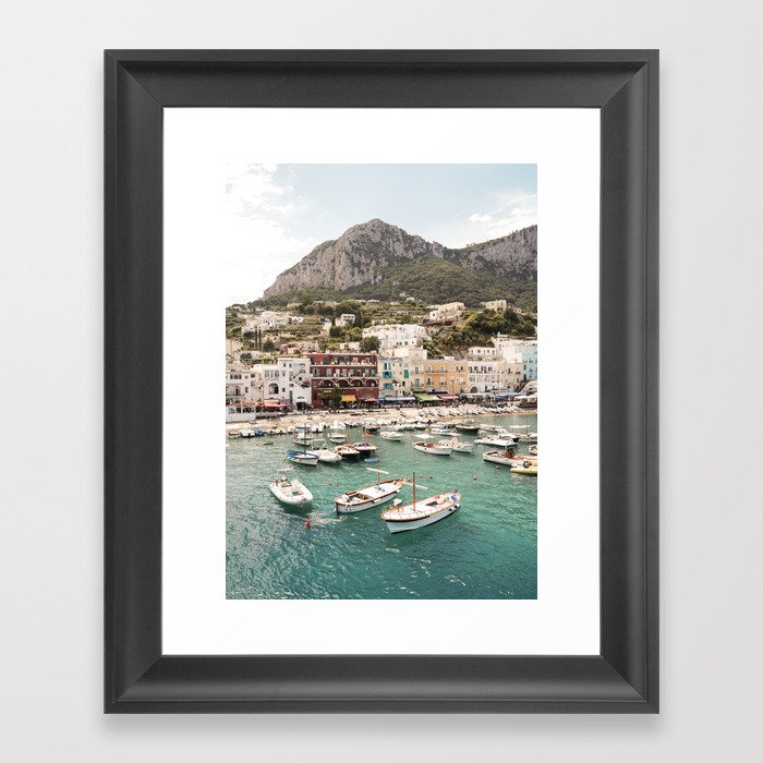 Capri Island View Italy Photo | Boats In The Harbor Landscape Art Print | Europe Nature Travel Photography Framed Art Print