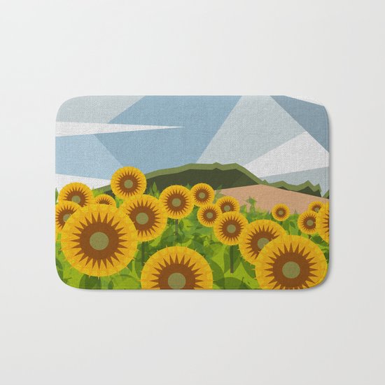 SUNFLOWERS (geometric flowers abstract) Bath Mat