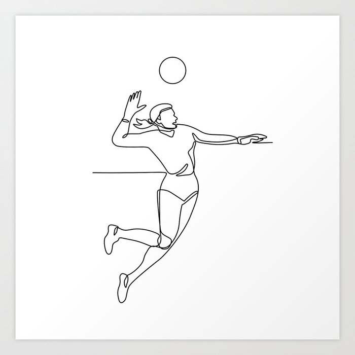 Volleyball Player Striking Ball Continuous Line Art Print