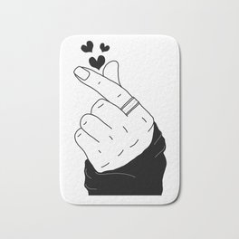 K-pop finger heart hand sign korean boy with ring black hearts Bath Mat | Pastel, Black, Popular, Asia, Fingerheart, Cute, Bts, Trend, Hearthands, White 