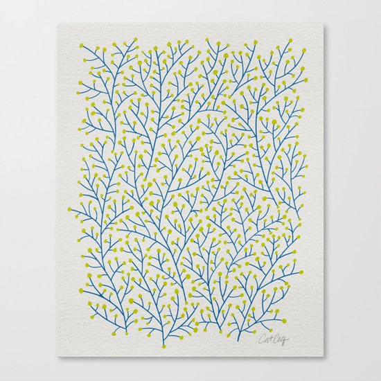 Berry Branches - Lime & Blue Canvas Print