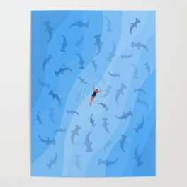 Shark Beach Swimmer  Poster