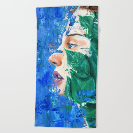 Leaves and face Beach Towel