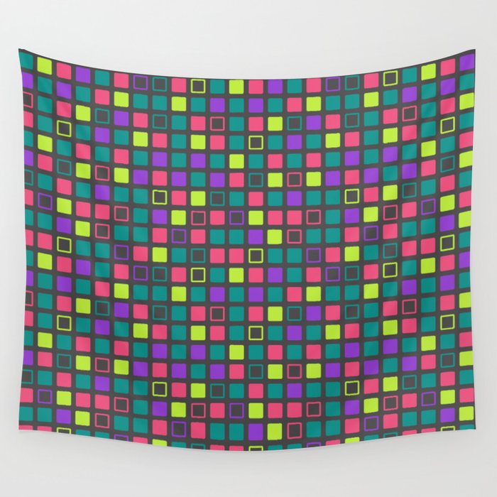 Neon Squares Geometric Pattern Wall Tapestry