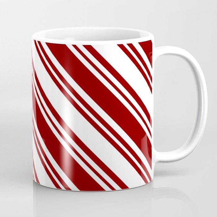 White & Maroon Colored Lined/Striped Pattern Coffee Mug