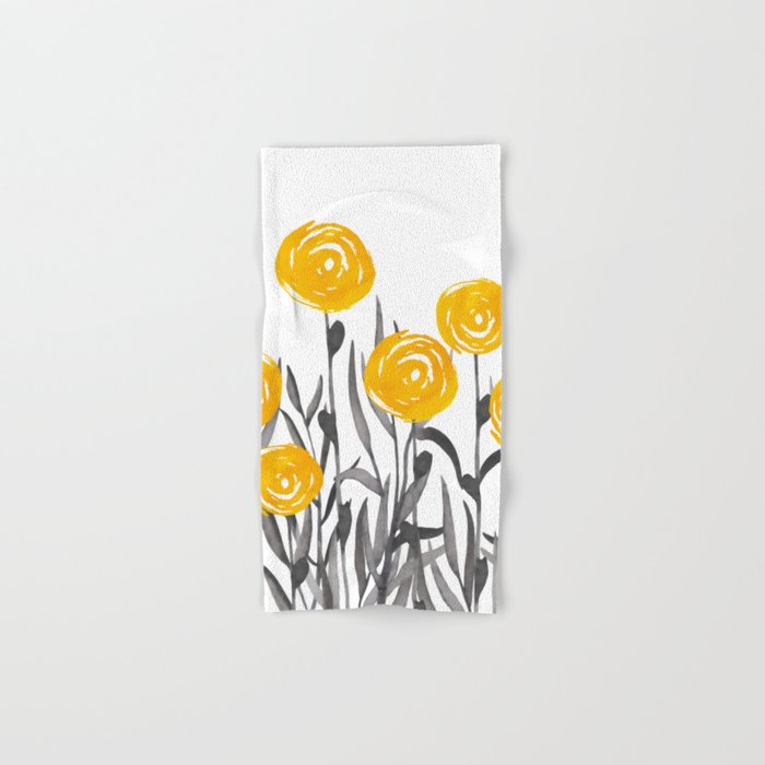 Fall Sunshine, Floral Watercolor Print, Yellow and Gray Hand & Bath Towel