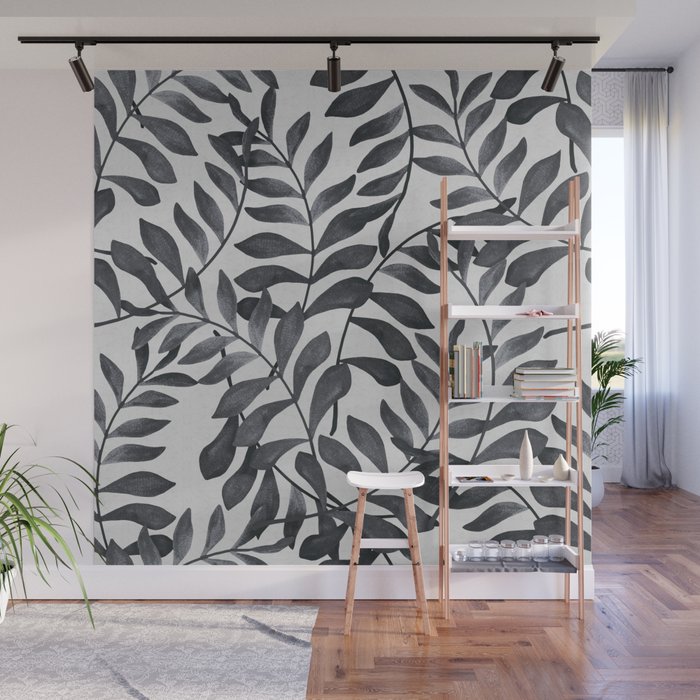 Dark grey fern pattern Wall Mural