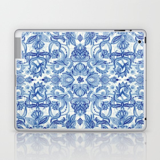 Pattern in Denim Blues on White Laptop & iPad Skin