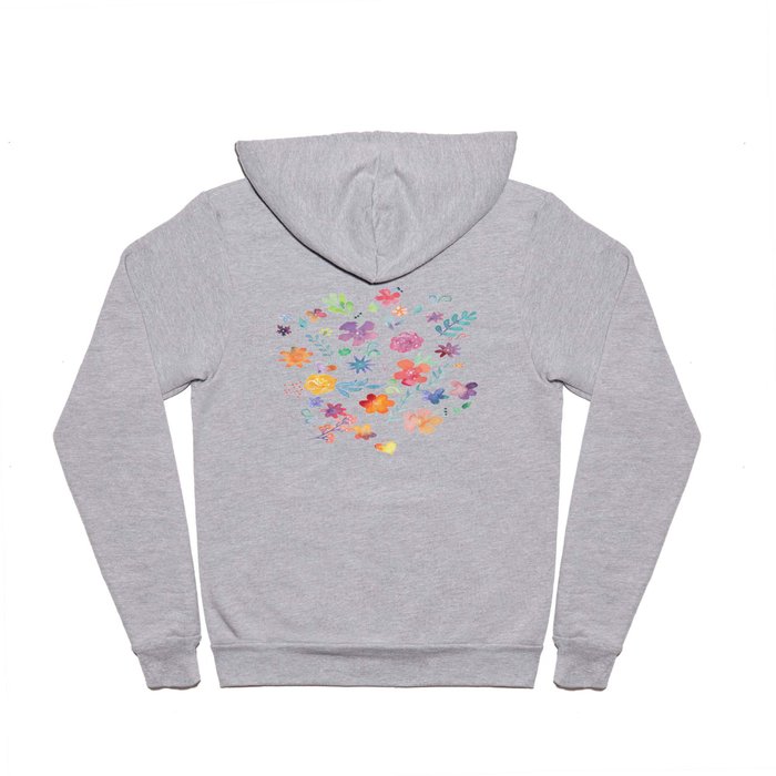 Colorful Whimsical Watercolor Flowers Pattern Hoody