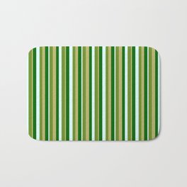 [ Thumbnail: Green, Dark Khaki, Dark Green & Light Cyan Colored Lined Pattern Bath Mat ]