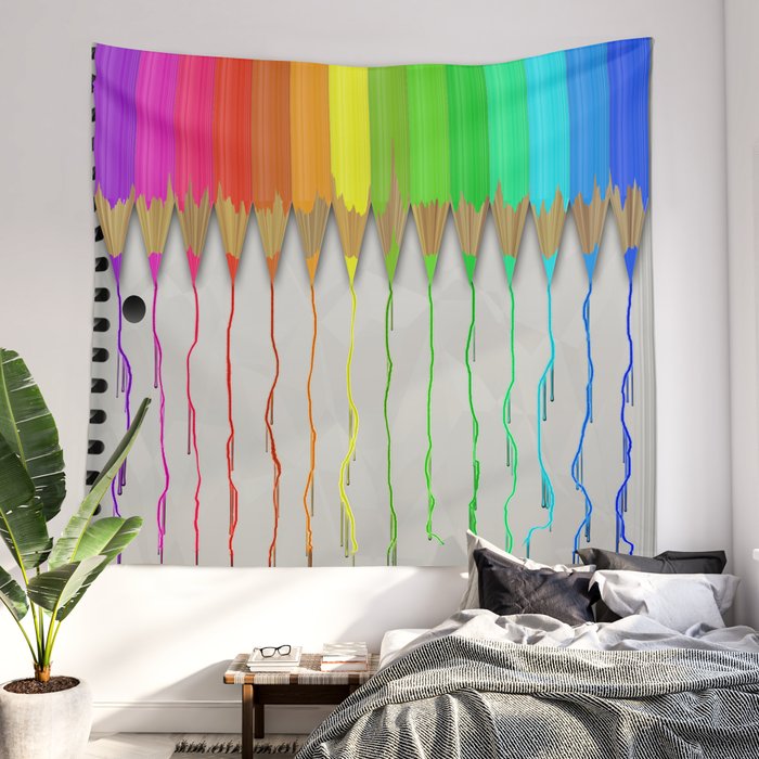 Melting Rainbow Pencils Wall Tapestry by Bonnie Phantasm